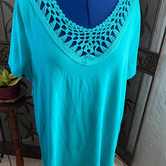 💥💥 Plus  NWOT turquoise tee top 22/24 - Picture 2 of 4
